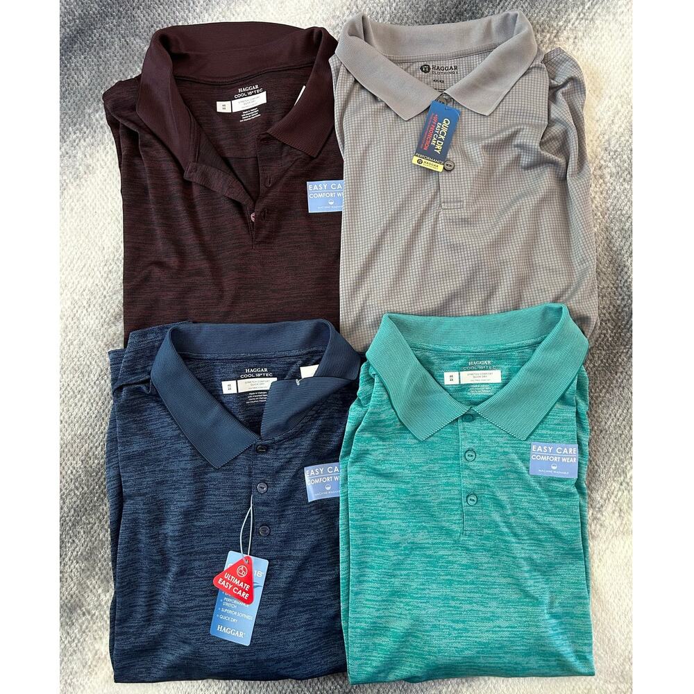 NWT Bundle Haggar Cool 18 Tec Space Dye Checkered Men Polo Dri-fit Size 4X